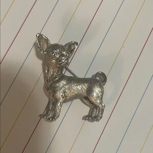 Silver Chihuahua Dog Brooch